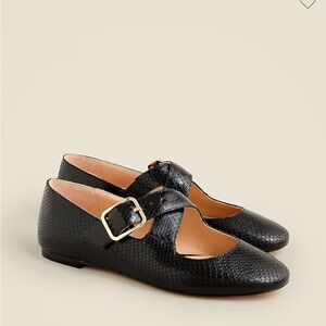 J. Crew Black Textured Flats with Gold Buckle